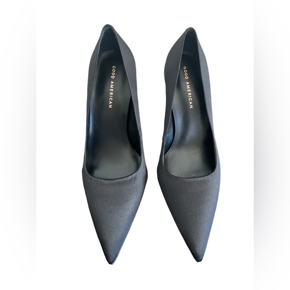 Good American Shoes - Good American Women's Satin Pointed Heeled Black Icon Pumps Heels Shoes Size 8